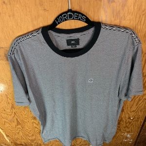 OBEY striped tee, with square patch on left chest